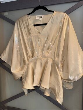 Savanna Jane Shimmery Champagne Peplum Blouse Size Small